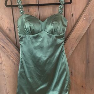 Elegant Green Satin Dress